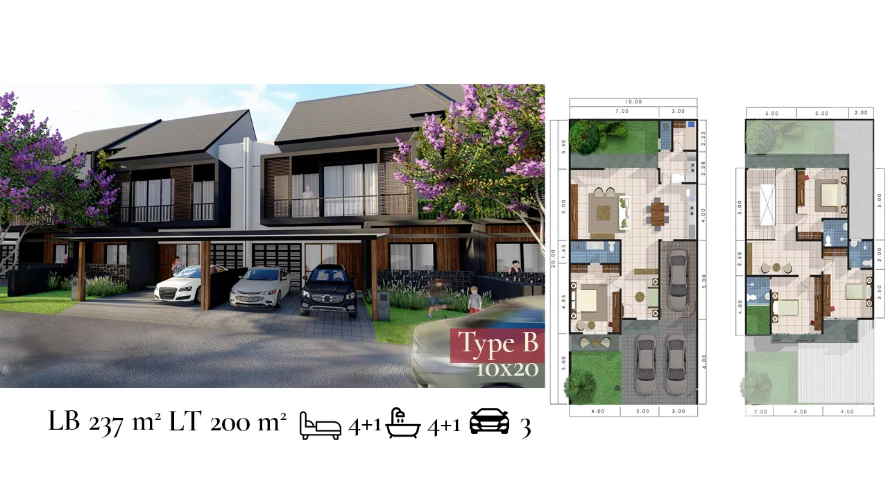 Tampak tipe unit 10x20 Raffles Residence Cluster Ruby