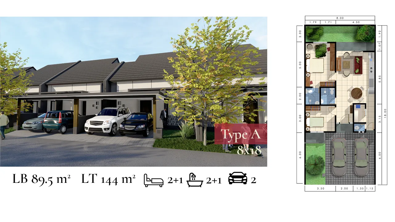 Denah tipe unit 8x18 Raffles Residence Cluster Ruby
