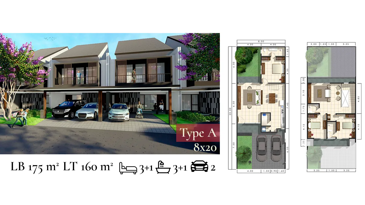 Denah tipe unit 8x20 Raffles Residence Cluster Ruby