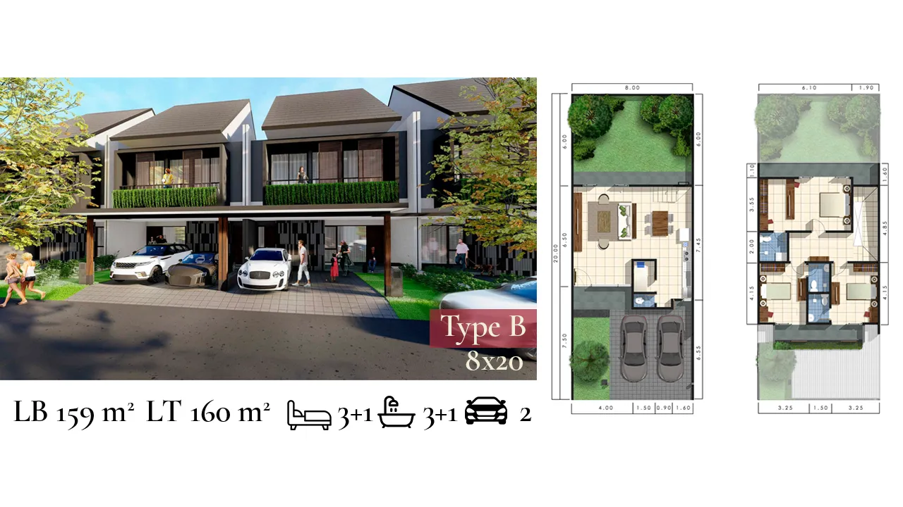 Tampak tipe unit 8x20 Raffles Residence Cluster Ruby